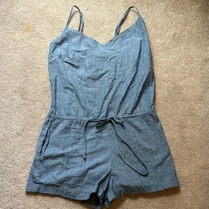 Chambray Romper with adjustable straps and waist
